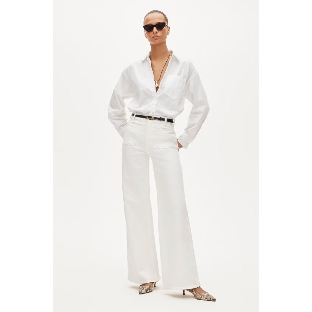 NEW J.Crew Denim Trouser 28T High Rise Semi-Stretch White Wide Leg Jeans Coastal